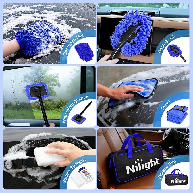 52PCS Car Detailing Kit Auto Cleaning Tools Wash Set with Storage Carry Bag Home Use for Interior Exterior Deep Clean Polish Car Care Windshield Dashboard Seat Air Vents Wheels Tires, Blue