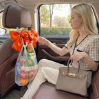 2PCS Satin Bow Pearl Car Seat Headrest Hooks – Car Bag Holder & Vehicle Hanger for Purses – Cute Coquette Aesthetic Interior Decoration – Cute Auto Organizer Accessories Universal (Orange)