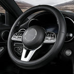 Nappa Leather Steering Wheel Cover, Universal 14.5–15 Inch Non-Slip Breathable Steering Wheel Cover for Car Interior Accessories, Black