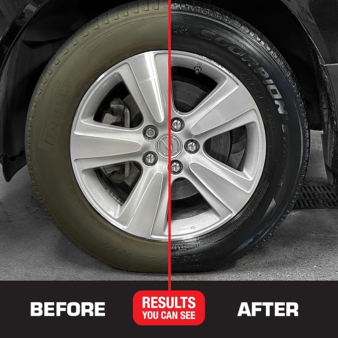 120230 Tire Trim Plastic Dressing, Medium Shine, Streak-Free, Water Resistant & Non-Greasy Formula for Tires, Trim & Plastic, Lasts Up to 2 Weeks - 16 Fl Oz