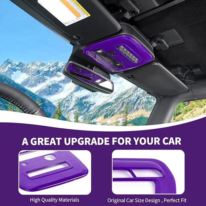 for Bronco Front Reading Light Panel Trim Cover Compatible with 2021-2025 Ford Bronco Interior Accessories 2-Door 4-Door, Purple (with AUX Switches)