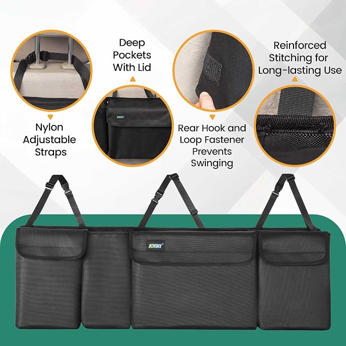 Trunk Hanging Organizer, Backseat Trunk Organizer for SUV, Truck, MPV, Large Capacity Vehicle Storage Bag with Upgraded High-Density Fabric, Space Saving Car Accessories Interior