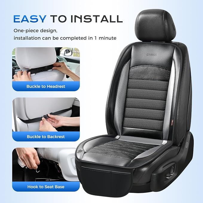 Coverado Cooling Car Seat Cover, Ventilated Seat Cushion for Summer, Cooling Car Seat Pad with Dual Powerful Turbo Fans Universal Fit for Sedan SUV Truck Van, Gray