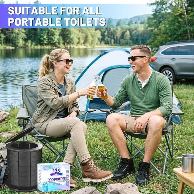 Poo Powder for Portable Toilet Gel Powder, Camping Toilet Gel 125PCS | Ocean Scent Pee Powder, Eco Toilet Gel for 650ml Urine/10g, Toilet Gel Powder for Outdoor Camping and Hiking