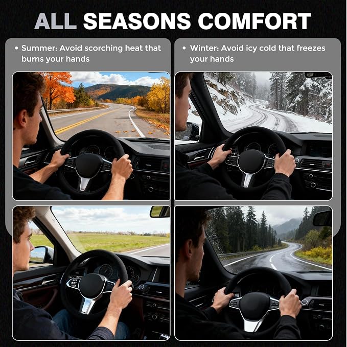 Car Steering Wheel Cover Winter, Microfiber Suede Steering Wheel Covers with Anti-Slip Lining, Breathable Elastic Car Steering Wheel Protector Soft, Universal Standard Size 14-15 inch