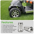 Golf Cart Wheel Lug Nuts for EZGO & Club Car, 1/2"-20 Size Chrome 16 PCS