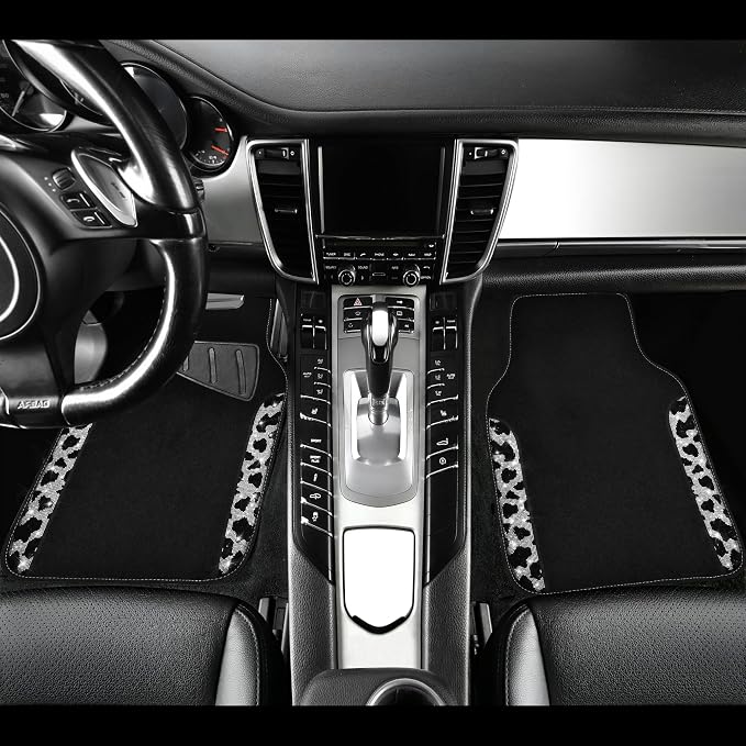 Bling Cow Car Mats Rhinestones Diamond Waterproof Floor Mat Crystal Sparkly Shining Glitter Carpet Anti-Slip PVC Heel Pad, Universal Fit Automotive SUV,Sedan,4pcs Girly Women, Cow Diamond