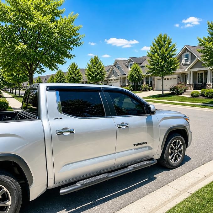 2022-2026 Tape-On Rain Guards for Toyota Tundra CrewMax Side Window Visor Deflectors SR SR5 Limited Platinum TRD Pro Capstone i-Force MAX Tinted Protectors 2023 2024 2025