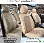 Coverado Seat Covers Full Set, 5 Seats Universal Seat Covers for Cars, Beige Car Seat Covers Front Seats Back Seat Cover, Breathable Car Seat Cushion, Leather Seat Cover Seat Protector Fit Most Cars