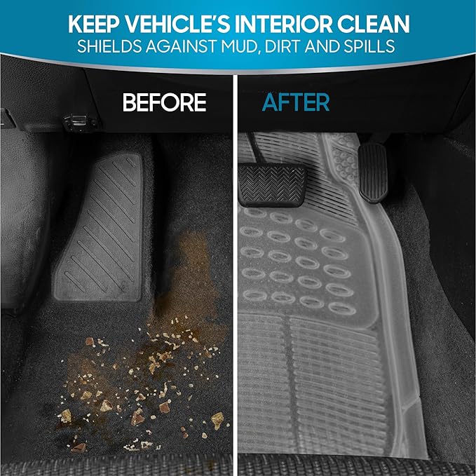 4-Piece Rubber Transparent Clear Floor Mats Heavy Duty for Front & Rear Car Truck Van SUV, All Weather Protection, Universal Fit