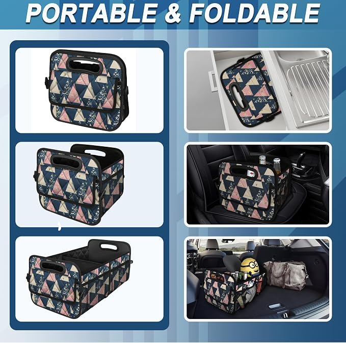 Trunk Organzier and Storage with Reinforced Handles,Car Accessories for Women/Men 50L Waterproof Polyester for Car/SUV/Minivan/Truck(Medium, Triangle)