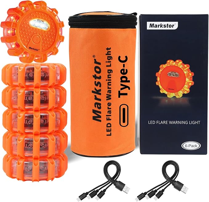 LED Road Flares Roadside Emergency Car Kit Road Safety Flare Light Rechargeable Safety Beacon Warning Light 9 Flash Modes With Magnet & Hook