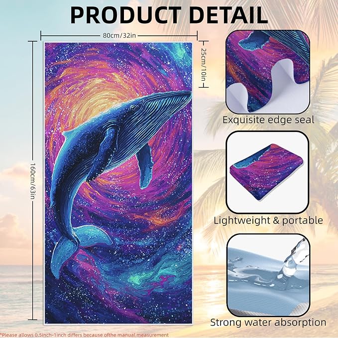 2 Pack Car Towel Seat Covers with Storage Bag, Multifunctional Towel for Gym Outdoor Sport, Picnic, Beach, Pet Dog Travel,Non-Slip Washable Car Seat Protector (Starry Whale)