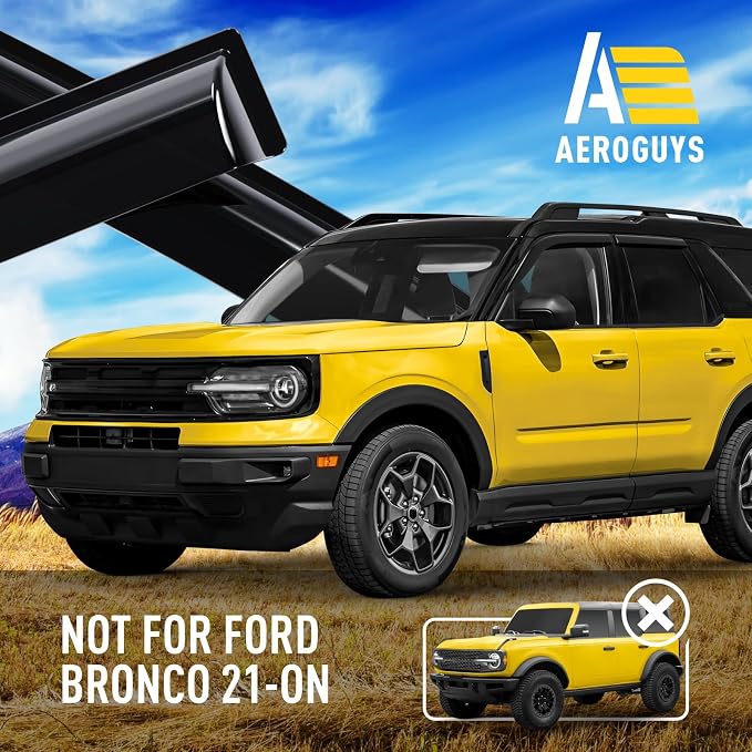 Extra Durable Window Deflectors Tape-On Window Visors Rain Guards Fit for Ford Bronco Sport 2021-2026, Sun Visors, Wind Vent for Shades, Exterior Car Accessories - 4pcs. AG0718