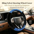 Bling Steering Wheel Cover Fluffy Rhinestone for Women Girls | Blue Diamond Elastic Car Steering Wheel Accessories Sparkling Fur Steering Wheel Protector Winter Warm Universal Fit 14"-15"