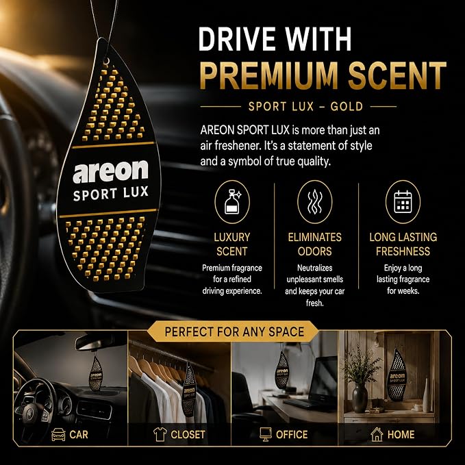SL-Gold-12 Sport LUX Cardboard Air Freshener, Gold, 12 Pack