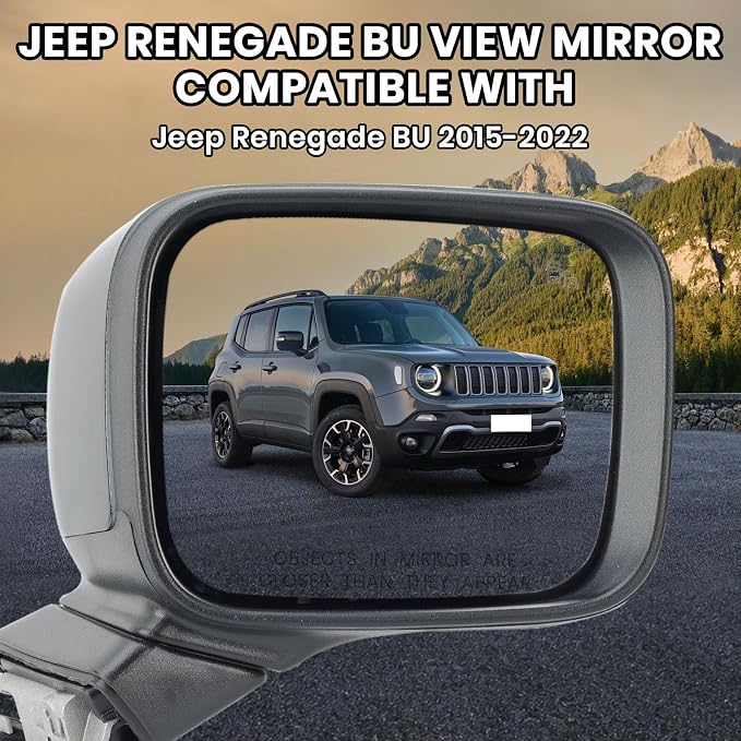 Passenger Side Mirror Compatible with Jeep Renegade 2015-2023 with Temperature Sensor Power Glass Heated with Turn Signal Blind Spot Manual Folding Bright Black Right Door Mirrors (7＋3 Pins)