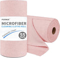 55 Pack Microfiber Cleaning Cloth Roll, Tear Away Reusable Paper Towels, 11" X 9", Ultra Absorbent & Lint Free Microfiber Cloth for Cleaning Cars, Kitchen, Window, Home and Shop, Pink