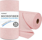 55 Pack Microfiber Cleaning Cloth Roll, Tear Away Reusable Paper Towels, 11" X 9", Ultra Absorbent & Lint Free Microfiber Cloth for Cleaning Cars, Kitchen, Window, Home and Shop, Pink