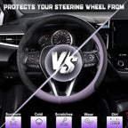 Steering Wheel Cover for 14.5-15 inch Wheels, Breathable PU Leather with Perforated Sides, Anti-Slip Grip, Universal Fit for Cars & SUVs, Black and Light Purple