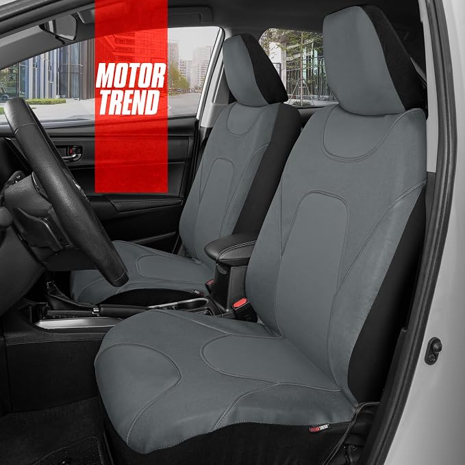 AquaShield Waterproof Front Seat Covers, Solid Gray Seat Covers for Cars – Neoprene Front Car Seats Cover, SUV Seat Covers Protector - Car Interior Cover for Auto, Trucks, & Dog Owners