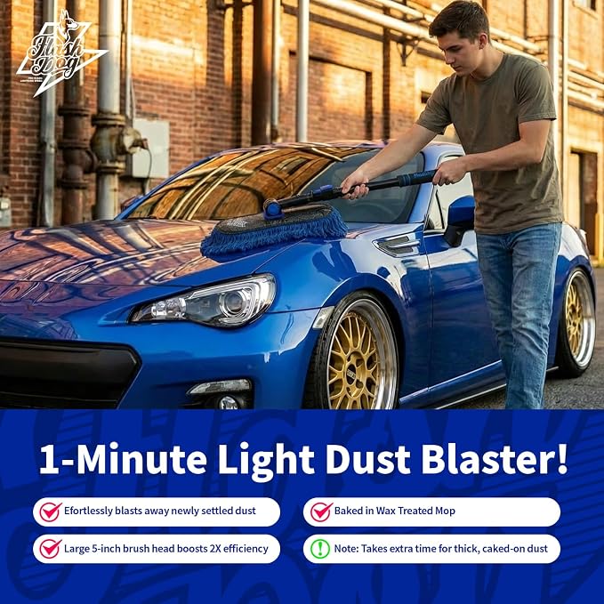 Car Duster Exterior with Car Duster Interior | Wax Cotton Hair Scratch Free Cleaning for Cars, SUVs, Trucks | Waterless Dust Remover & Detailing Brushes Set with Storage