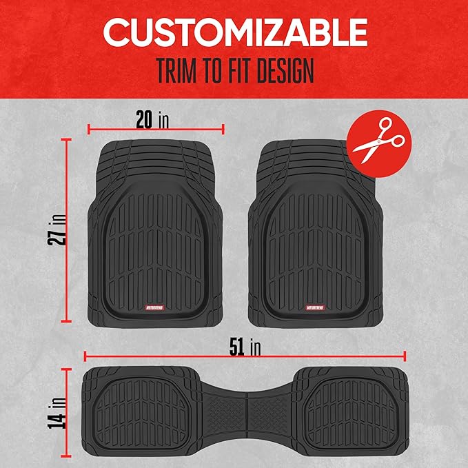 FlexTough Floor Mats for Cars, Black Deep Dish All-Weather Car Mats, Waterproof Trim-to Fit Automotive Floor Mats for Cars Trucks SUV, Universal Floor Liner Car Accessories