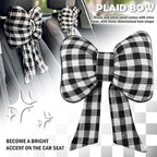 2026 New Bow Car Neck Pillow,Stylish Car Headrest Pillow with Black & White Check for Cars Decorations,Breathable Comfortable Neck Pillows for Cars as Halloween