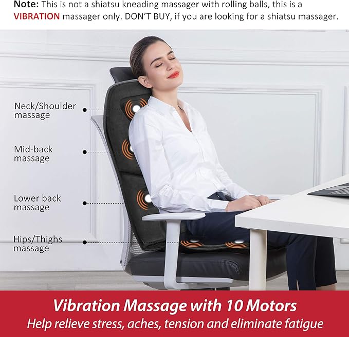 2026 Graphene Heated Chair Massager Pad – 4900 RPM Vibration Motor, Full Back Massage Seat Cushion for Office Chair & Recliner, for Dad Men