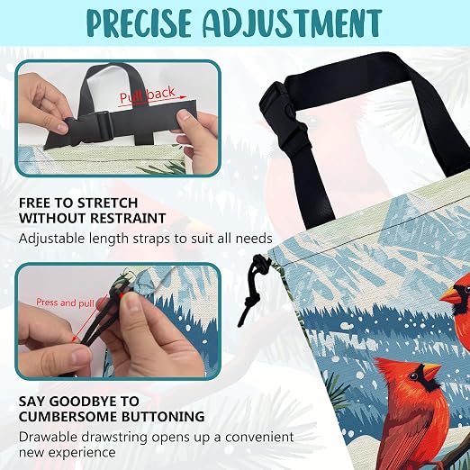 Red Cardinals Pine Branch Car Garbage Bag Snowy Mountain Hanging Canvas Car Trash Bag Drawstring Car Back Seat Organizer for Car Back Front Seat Console with Adjustable Buckle