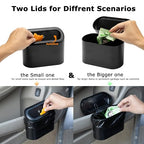2 Pack Mini Car Trash Can with Lid, Small Car Garbage Can, Cute Leakproof ABS Trash Bin, Cars Accessories for Interior, Garbage Bin for Car, Home, Office with 120pcs Trash Bags Black