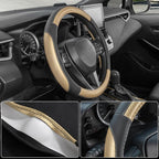 Steering Wheel Cover for Car, Standard Size 14.5-15 inch, Auto Interior Accessories, Black with Golden Carbon Fiber Pattern