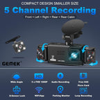 5 Channel Dash Cam 360° View 5G WiFi & APP Control, 2K Front and Rear Inside, Left Right Dash Camera for Cars Free 64GB TF Card, G-Sensor, Night Vision, 24H Parking Mode