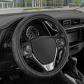 GripDrive Faux Black Leather Steering Wheel Cover for Car Truck Van SUV, Standard 15 inch Size, Beige Accent Stitched Car Steering Wheel Cover Vehicle & Auto Accessories