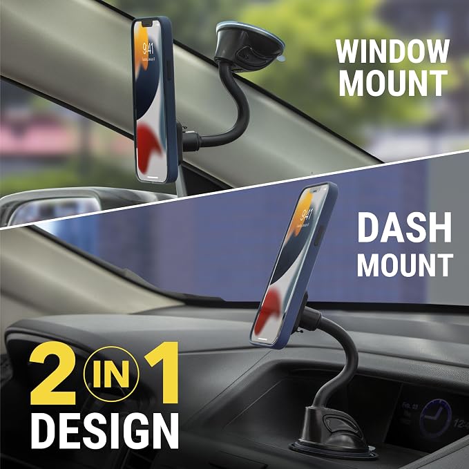 MXWDL Magnetic Cell Phone Holders for Your Car Dash/Windshield, Suction Cup Phone Holder Car Mount with Extra Strong Magnet, Thick Metal Plate Compatible with iPhone, Samsung and More, 2 Pack