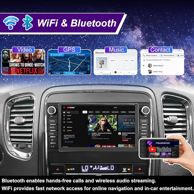 5GWifi Upgrade Radio for Dodge Durango 2011-2013, Jeep Grand Cherokee 2011 2012 2013, 7inch Touchscreen Car Stereo Replacement Apply CarPlay Android Auto GPS Navigation FM DSP Head Unit Backup Camera