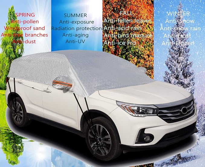 Safe View Half Car Cover Top Waterproof/Windproof/Dustproof/Windshield Cover Snow Winter Summer (SUV YM)