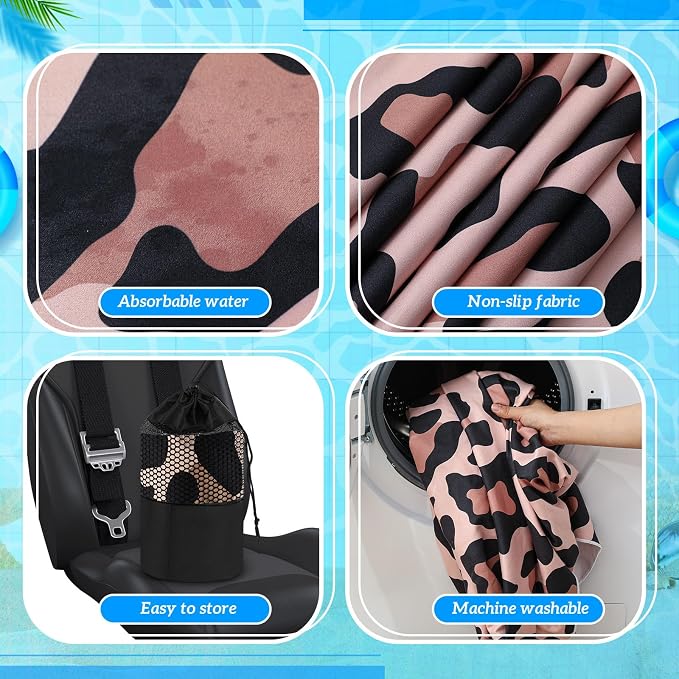 2 Pack Car Seat Towel Covers with Storage Bag, 63 x 32 Inch Universal Non Slip Waterproof Sweat Protector for Car Truck, Gym Swimming Running, Machine Washable (Yellow Black Leopard Print)
