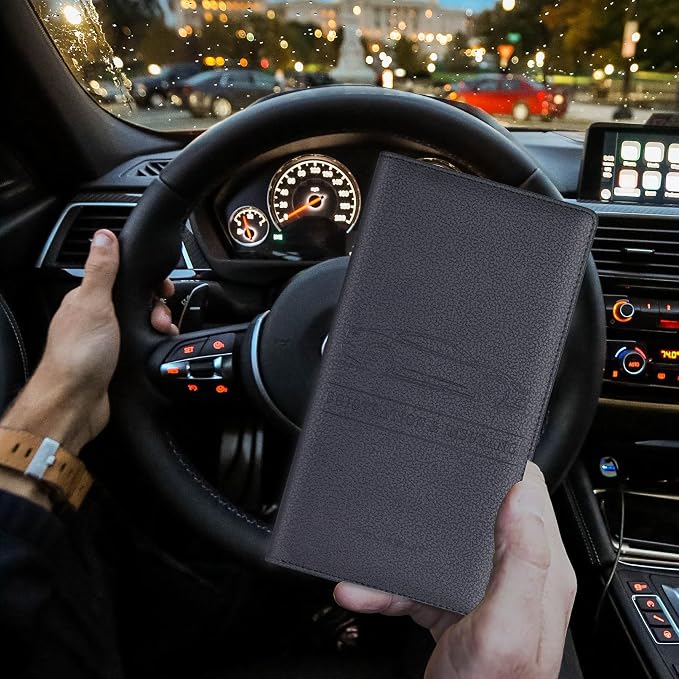 Car Registration and Insurance Card Holder, Vehicle License Document Glove Box Compartment Organizer, Essential Car Wallet Case for Driver Auto Owners (M Black)