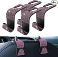 4 Pack Blink Diamond Car Seat Headrest Hooks Crystal Rhinestone Car Purse Holder Universal Interior Accessories for Handbags, Water Bottles, Coats, Umbrellas, Pink