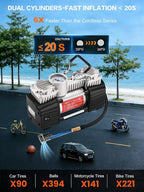 Portable Tire Inflator Heavy Duty Metal 12V Air Compressor Pump | 6X Faster Inflation Double Cylinder 150Psi with Extension Air Hose,LED Lights Air Pump for Car,SUV,RV,Truck,Balls,Bicycle