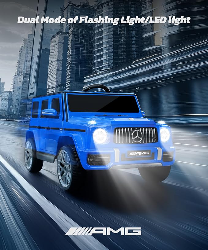 Licensed Mercedes-Benz AMG G63 Ride on Toys,All-Terrain Kids Car with 2.4G Remote Control,Battery Powered Electric Ride On Vehicle w/Bluetooth,Dual Mode of Flashing Light/LED Light,Music,Blue