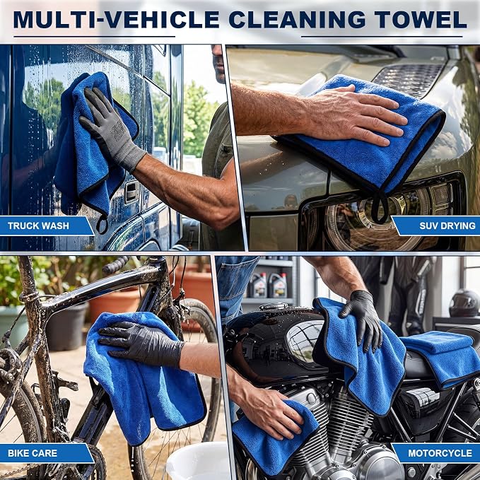 20 Pcs Microfiber Car Drying Towels Microfiber Cleaning Cloth 800 GSM Thick Plush Cleaning Dusting Cloth Auto Detailing Absorbent Towels Rags for Car Household Kitchen Window (Blue)