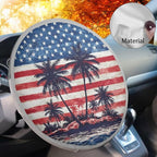 American Flag Palm Tree Steering Wheel Cover Sunshade Easy to Install Steering Wheel Sun Shade Cover Block UV Rays Car Interior Accessories for Sun Heat Fit Most Car