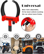 Universal Wheel Lock Heavy Duty Security Trailer Wheel Lock Anti Theft Wheel Locks for Cars SUV Camper Motorcycle Trailer Great Deterrent Bright Color with 3 Keys (Black-red)