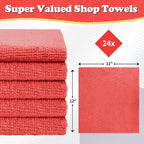 Microfiber Cleaning Cloth, Shop Towels Bulk, 24 Pack Red Microfiber Towels for Cars, All-Purpose Absorbent Cleaning Rags, Dust Cloth for Automotive, Mechanic, Garage, Bar, 12 x 11 inch