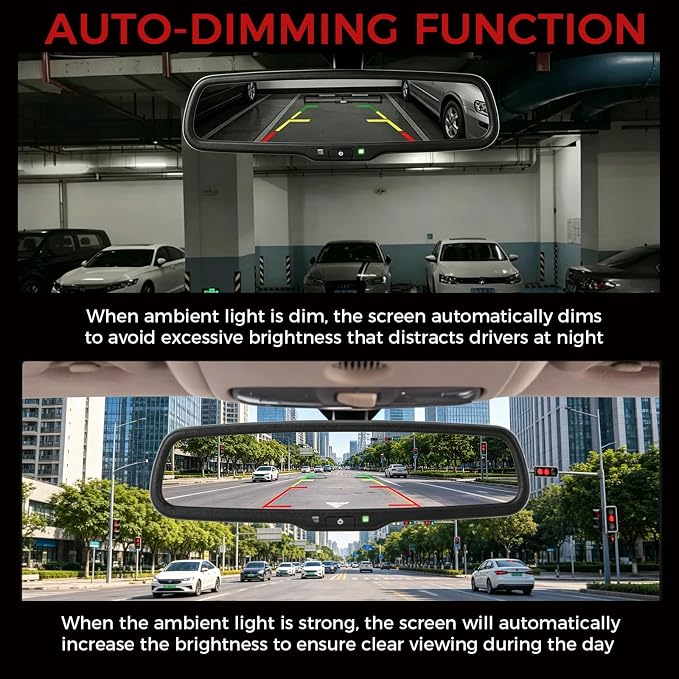 4.3 inch Car Mirror Monitor, 480 x 272 Resolution, 500 cd / m2 HD Reverse Camera System, Camera Monitor Parking Aid with Bracket, Suitable for Trucks and Vans