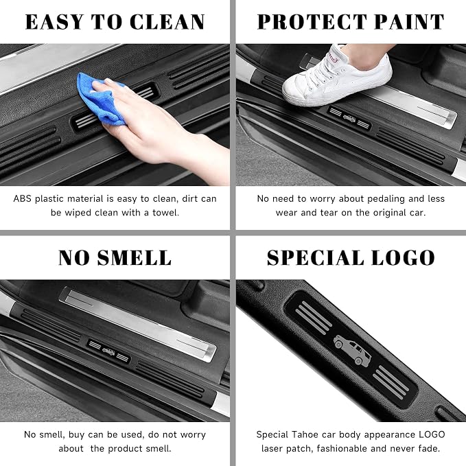 4PCS Car Door Edge Guards Door Sill Protector for Chevy Tahoe & GMC Yukon 2021-2026 Accessories ABS Plastic Material Matte Black Car Door Threshold Protection