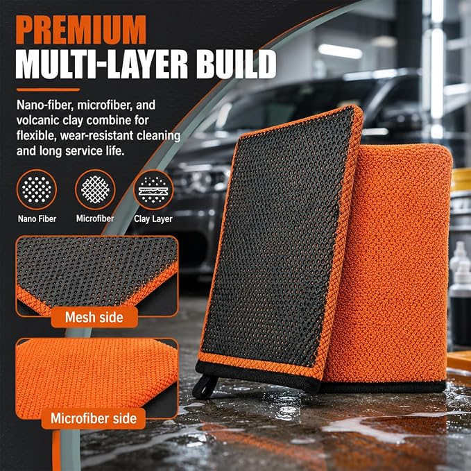 Clay Mitt for Car Detailing, No Scratch Reusable Magic Clay Bar Glove, Microfiber Auto Cleaning Supplies for Removing Debris from Paint, Glass, Wheels, Windshield(Orange)