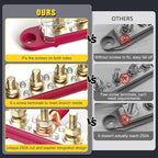 Power Distribution Block Bus Bar, 6 x 5/16" Posts, 10 x #8 Screws Terminals, Max 48V 250A (Pair, Red & Black)